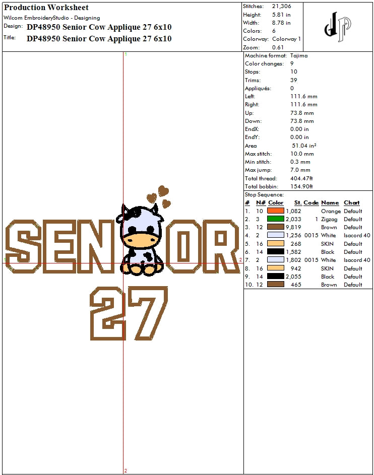 Senior Cow Applique 27