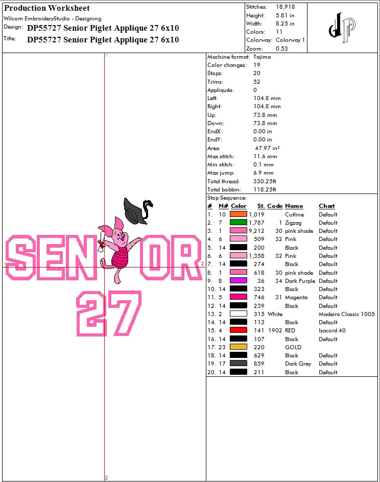 Senior Piglet Applique 27