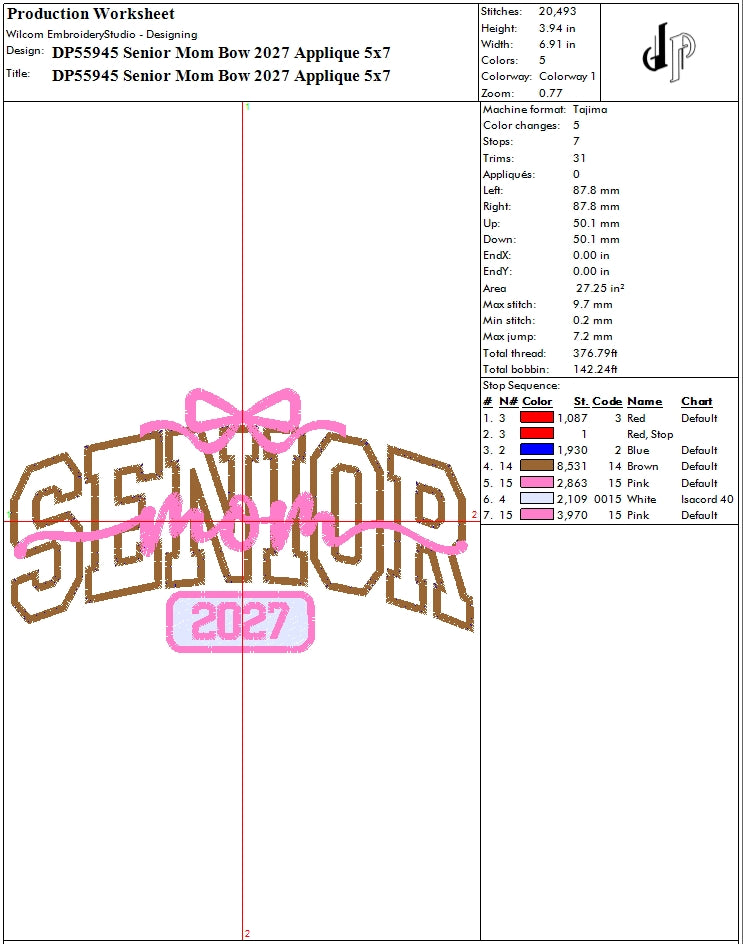 Senior Mom Bow 2027 Applique