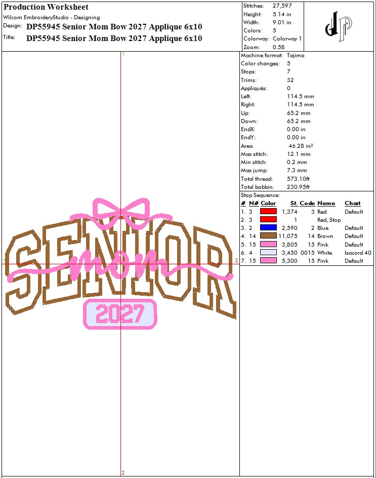 Senior Mom Bow 2027 Applique