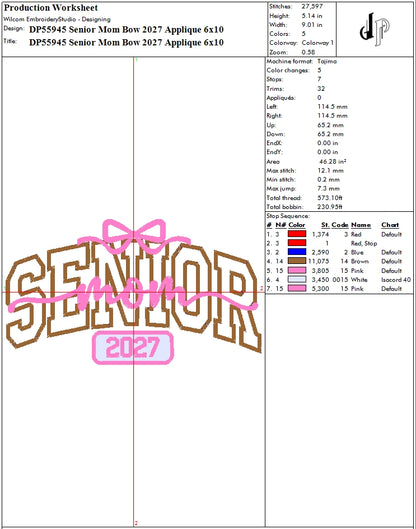 Senior Mom Bow 2027 Applique