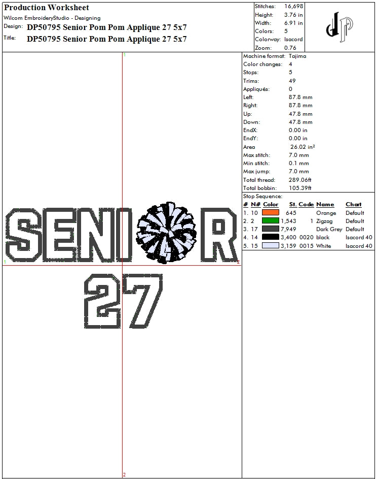 Senior Pom Pom Applique 27