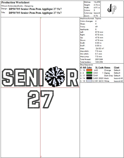Senior Pom Pom Applique 27