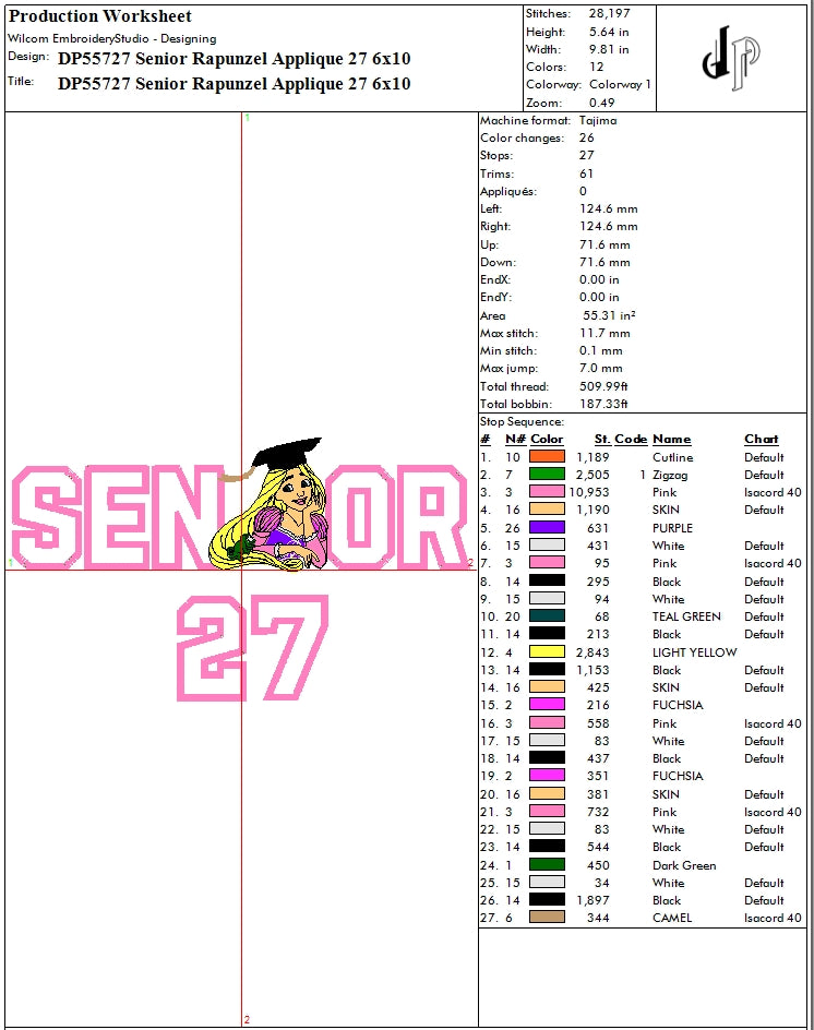 Senior Rapunzel Applique 27
