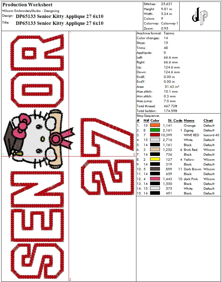 Senior Hello Kitty Applique 27