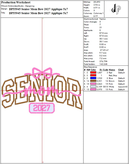 Senior Mom Bow 2027 Applique